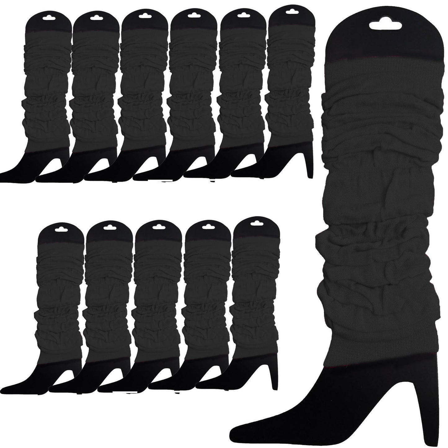 12 LEG WARMERS Knitted Womens Neon Party Knit Ankle Fluro Dance Costume 80s BULK - Black - Image 2