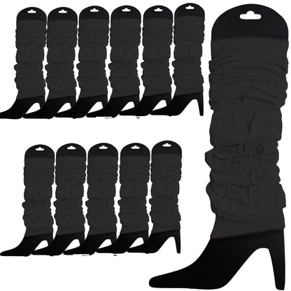 12 LEG WARMERS Knitted Womens Neon Party Knit Ankle Fluro Dance Costume 80s BULK - Black - Image 2