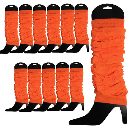 12 LEG WARMERS Knitted Womens Neon Party Knit Ankle Fluro Dance Costume 80s BULK - Fluro Orange - Image 2