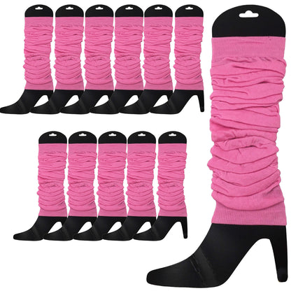 12 LEG WARMERS Knitted Womens Neon Party Knit Ankle Fluro Dance Costume 80s BULK - Light Pink - Image 2