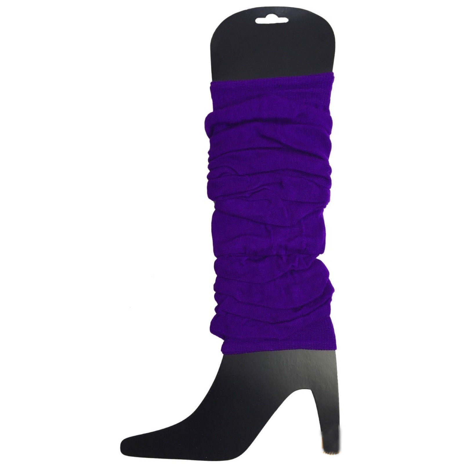 12 LEG WARMERS Knitted Womens Neon Party Knit Ankle Fluro Dance Costume 80s BULK - Purple - Image 3