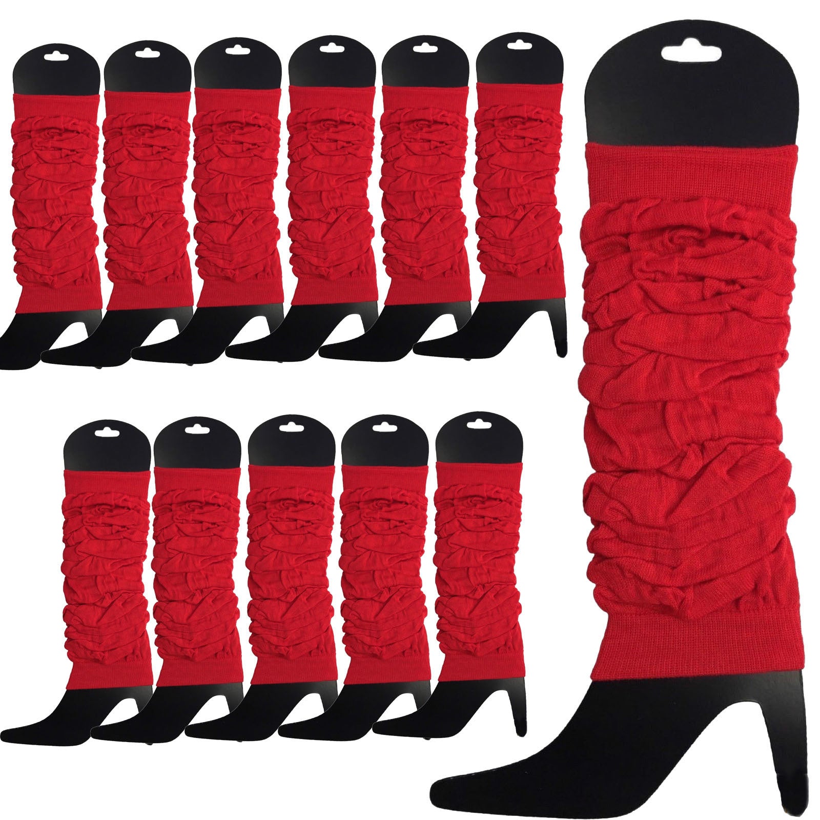 12 LEG WARMERS Knitted Womens Neon Party Knit Ankle Fluro Dance Costume 80s BULK - Red - Image 2