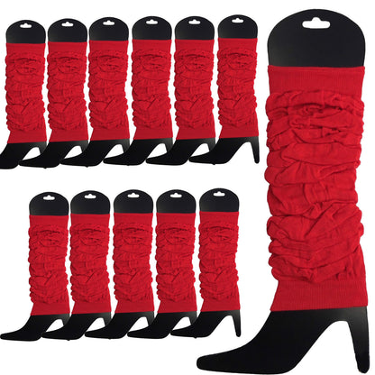12 LEG WARMERS Knitted Womens Neon Party Knit Ankle Fluro Dance Costume 80s BULK - Red - Image 2