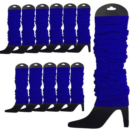 12 LEG WARMERS Knitted Womens Neon Party Knit Ankle Fluro Dance Costume 80s BULK - Royal Blue - Image 2