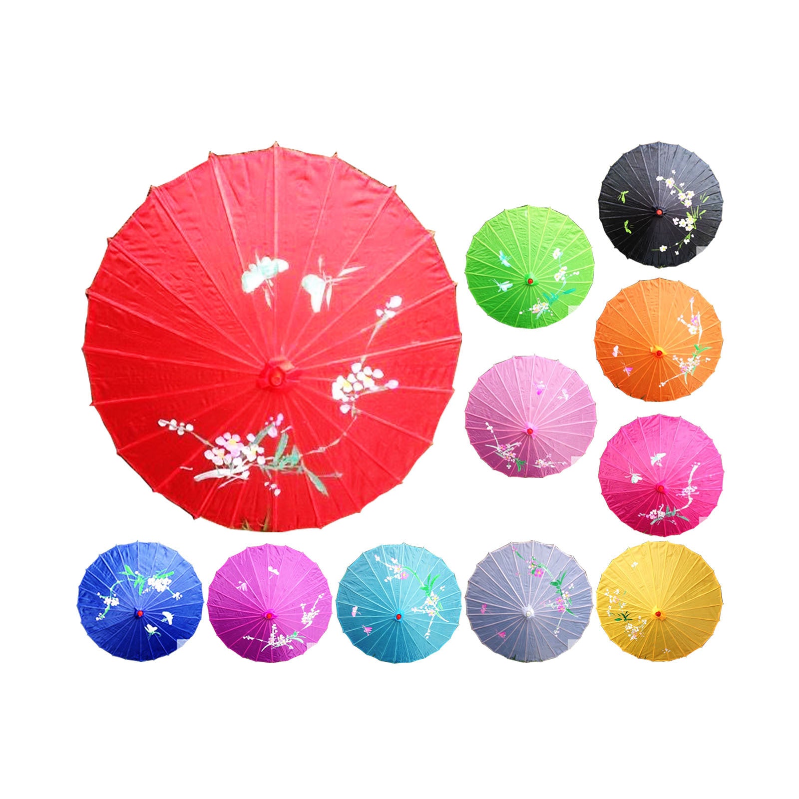 12x PARASOL UMBRELLA Chinese Japanese Bamboo Flower Pattern 80cm Large BULK - Assorted Colour Pack - Image 2