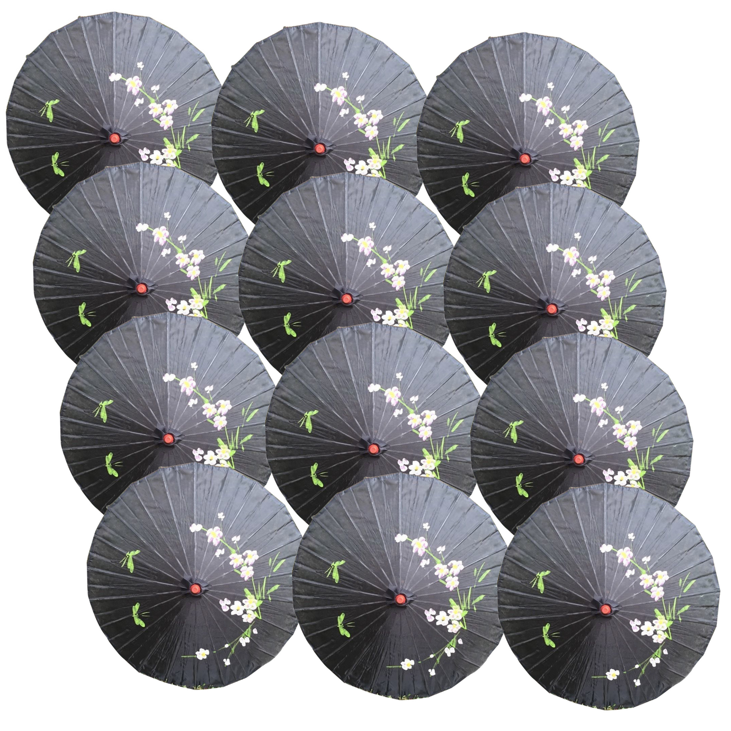 12x PARASOL UMBRELLA Chinese Japanese Bamboo Flower Pattern 80cm Large BULK - Black - Image 2