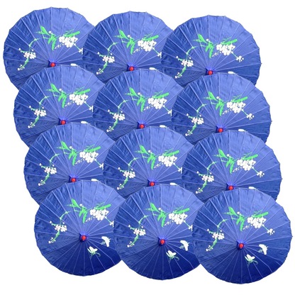 12x PARASOL UMBRELLA Chinese Japanese Bamboo Flower Pattern 80cm Large BULK - Blue - Image 2