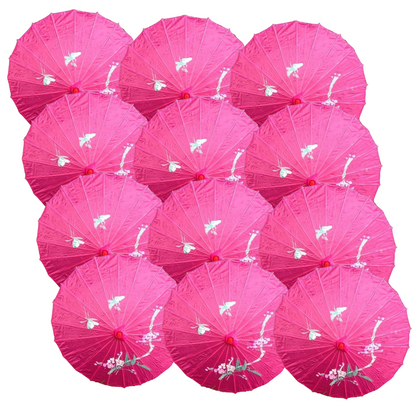 12x PARASOL UMBRELLA Chinese Japanese Bamboo Flower Pattern 80cm Large BULK - Hot Pink - Image 2
