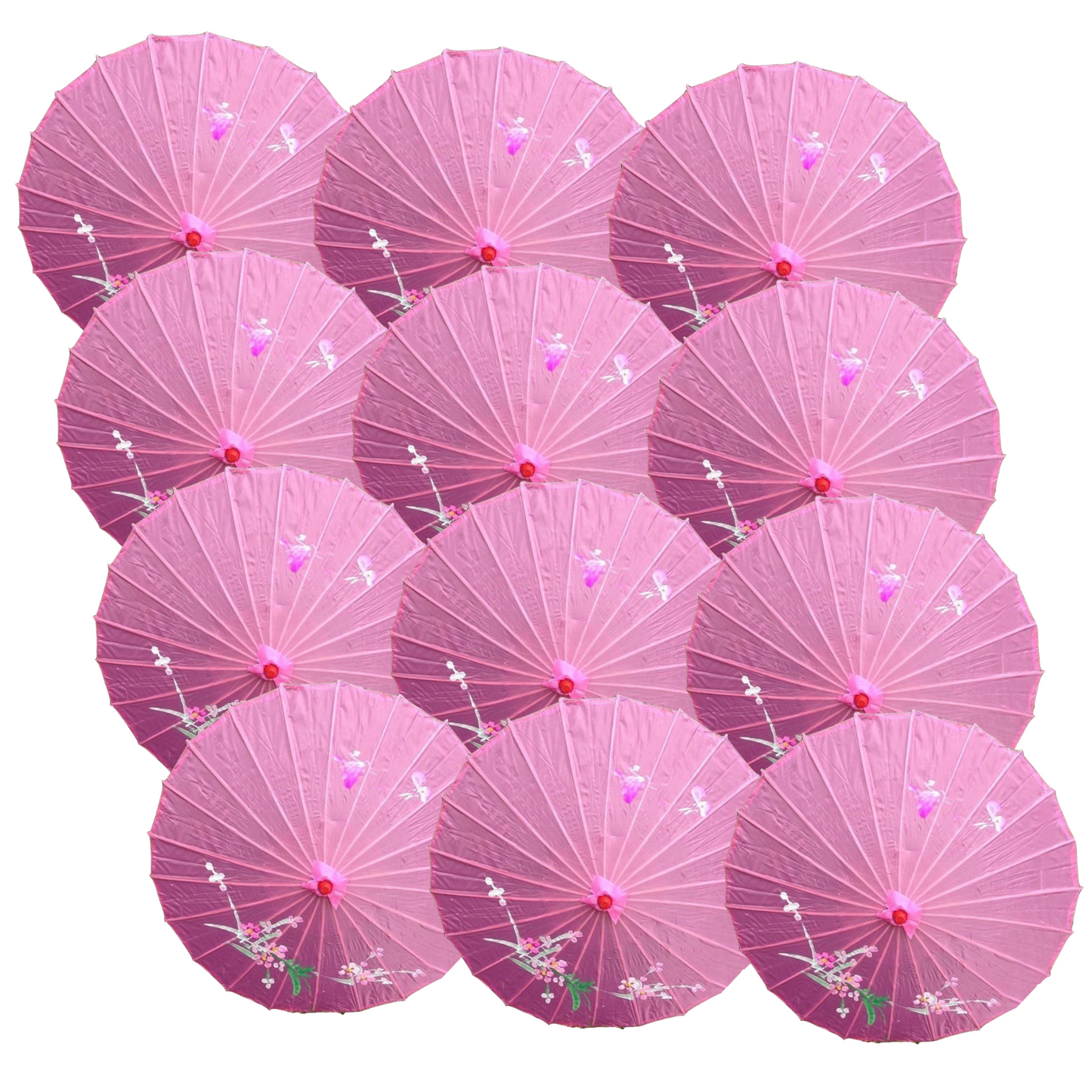 12x PARASOL UMBRELLA Chinese Japanese Bamboo Flower Pattern 80cm Large BULK - Light Pink - Image 2