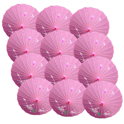 12x PARASOL UMBRELLA Chinese Japanese Bamboo Flower Pattern 80cm Large BULK - Light Pink - Image 2