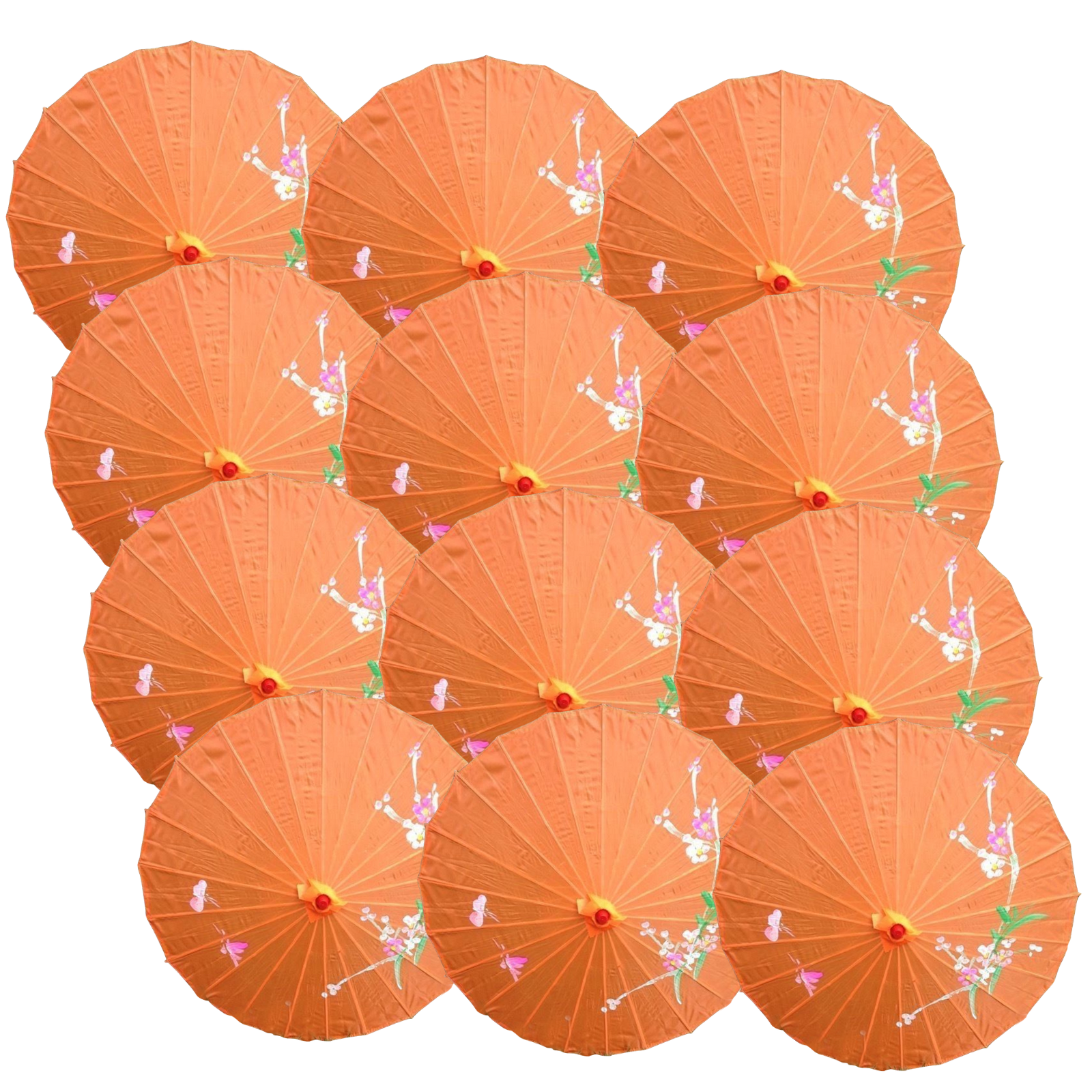 12x PARASOL UMBRELLA Chinese Japanese Bamboo Flower Pattern 80cm Large BULK - Orange - Image 2