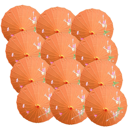 12x PARASOL UMBRELLA Chinese Japanese Bamboo Flower Pattern 80cm Large BULK - Orange - Image 2