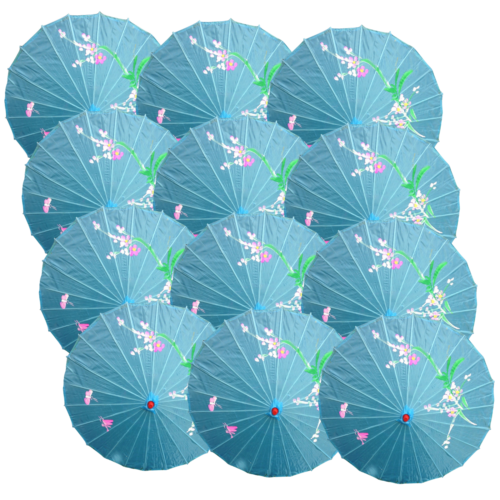 12x PARASOL UMBRELLA Chinese Japanese Bamboo Flower Pattern 80cm Large BULK - Sky Blue - Image 2