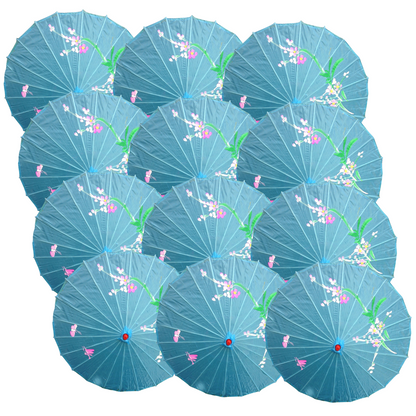12x PARASOL UMBRELLA Chinese Japanese Bamboo Flower Pattern 80cm Large BULK - Sky Blue - Image 2