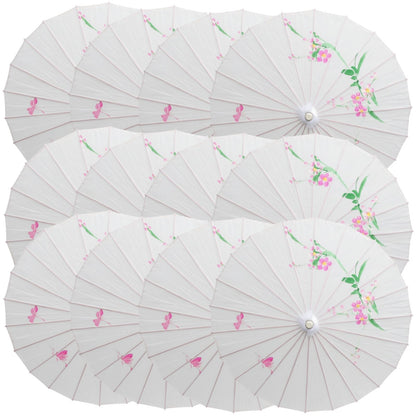 12x PARASOL UMBRELLA Chinese Japanese Bamboo Flower Pattern 80cm Large BULK - White