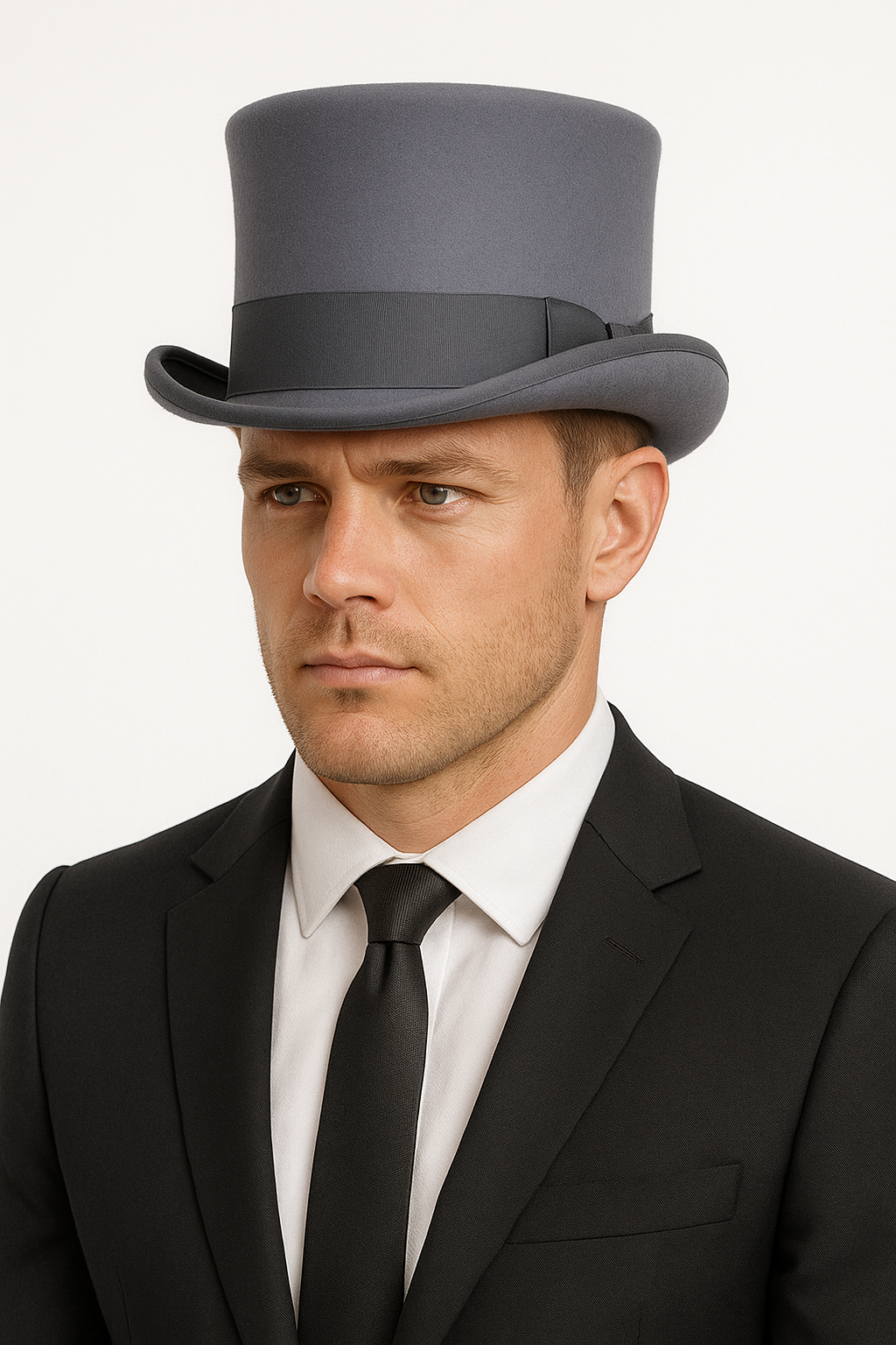 5.5"" Premium Australian Wool Felt Top Hat w/ Satin Lining Mad Hatter Magician Tuxedo in Grey - 59cm - Image 2