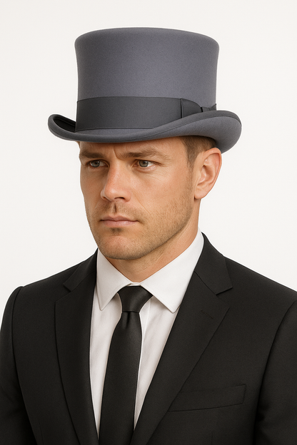 5.5"" Premium Australian Wool Felt Top Hat w/ Satin Lining Mad Hatter Magician Tuxedo in Grey - 61cm - Image 2
