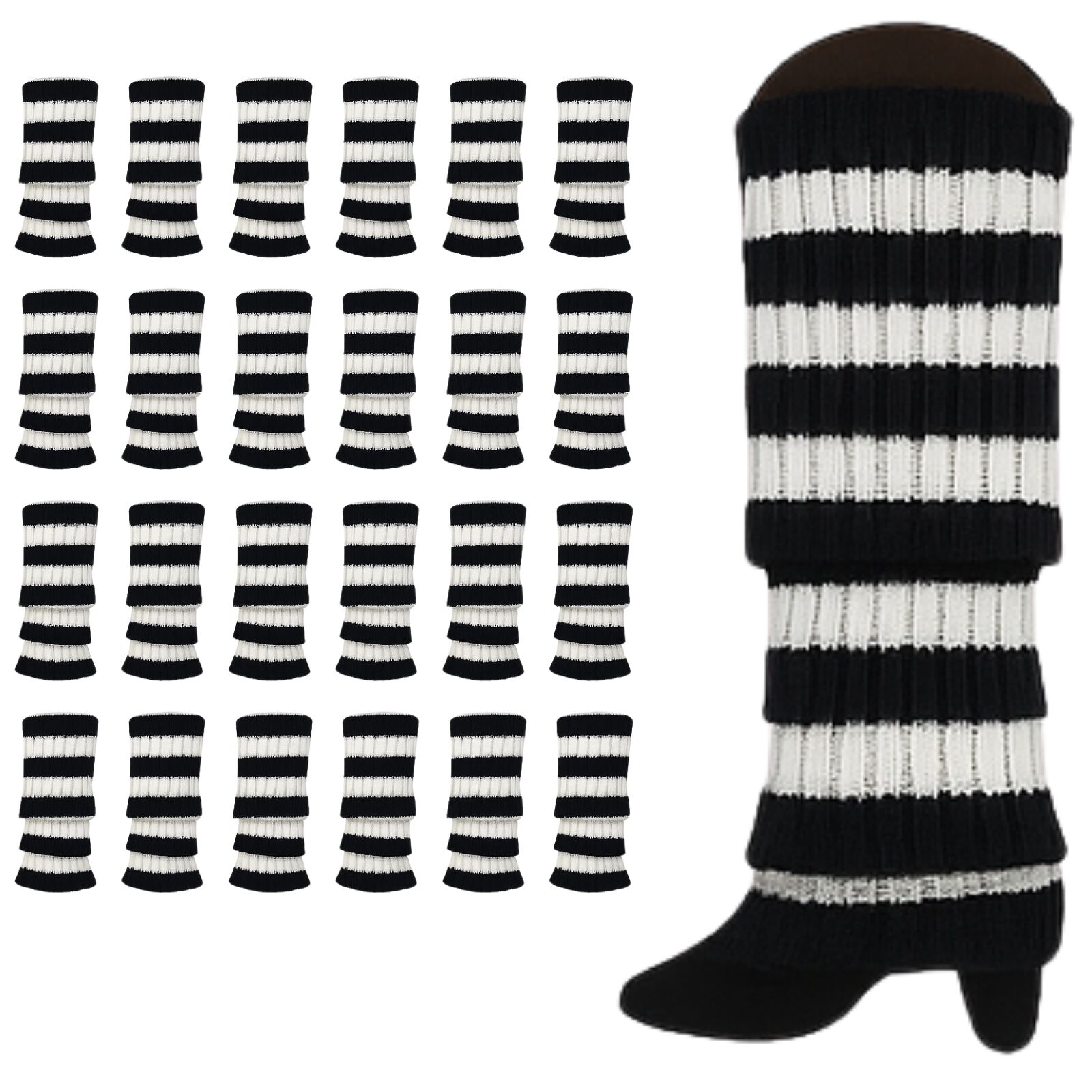24x Womens Leg Warmers Disco Winter Knit Dance Party Crochet Legging Socks Costume - Black/White Stripe - Image 2