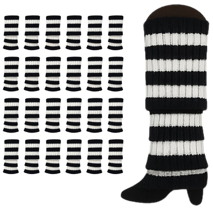 24x Womens Leg Warmers Disco Winter Knit Dance Party Crochet Legging Socks Costume - Black/White Stripe - Image 2