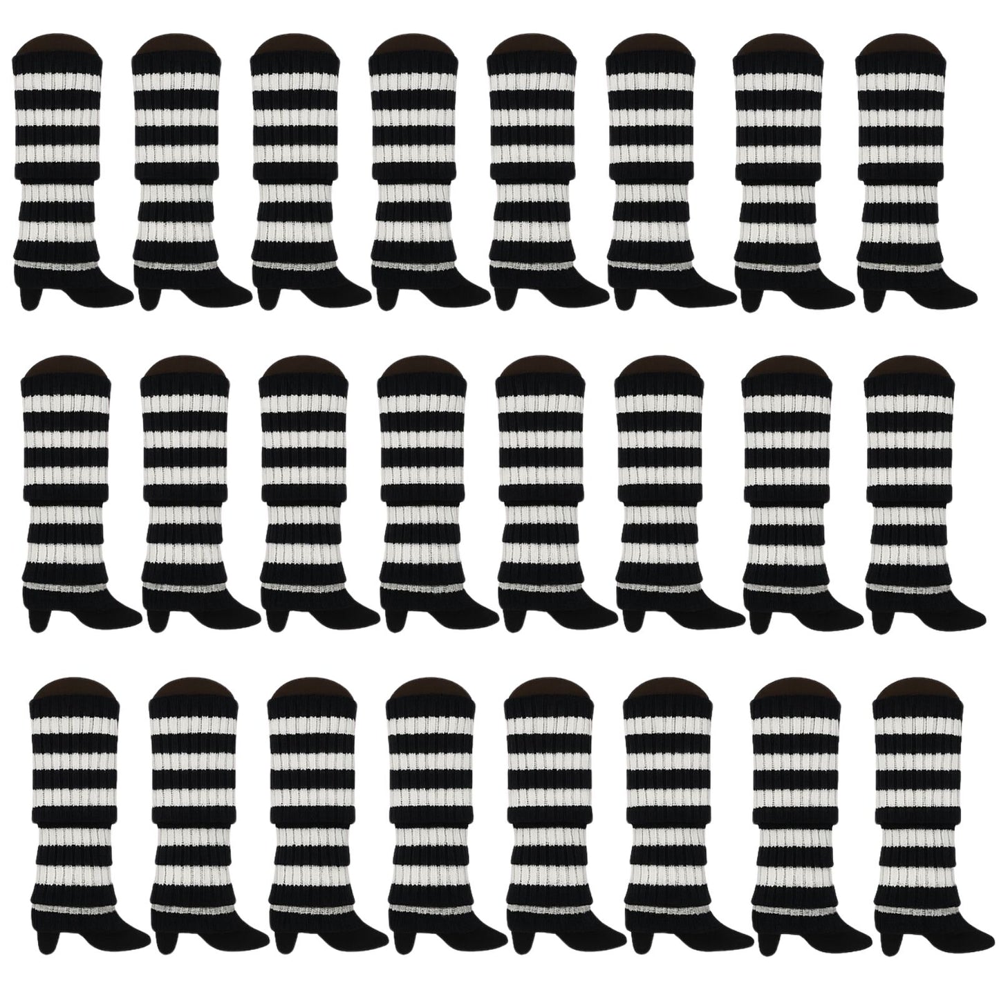 24x Womens Leg Warmers Disco Winter Knit Dance Party Crochet Legging Socks Costume - Black/White Stripe - Image 3