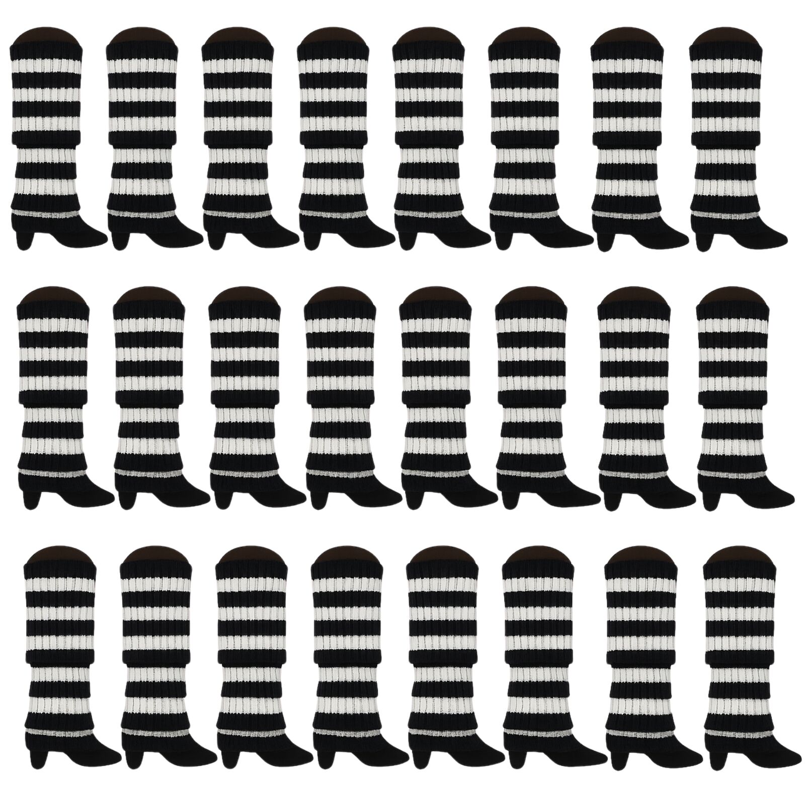 24x Womens Leg Warmers Disco Winter Knit Dance Party Crochet Legging Socks Costume - Black/White Stripe - Image 3