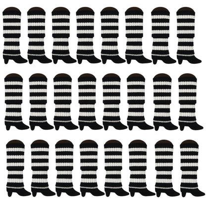 24x Womens Leg Warmers Disco Winter Knit Dance Party Crochet Legging Socks Costume - Black/White Stripe - Image 3