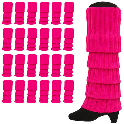 24x Womens Leg Warmers Disco Winter Knit Dance Party Crochet Legging Socks Costume - Hot Pink - Image 3