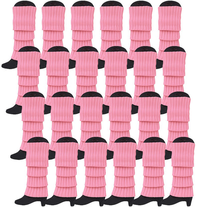 24x Womens Leg Warmers Disco Winter Knit Dance Party Crochet Legging Socks Costume - Light Pink - Image 2