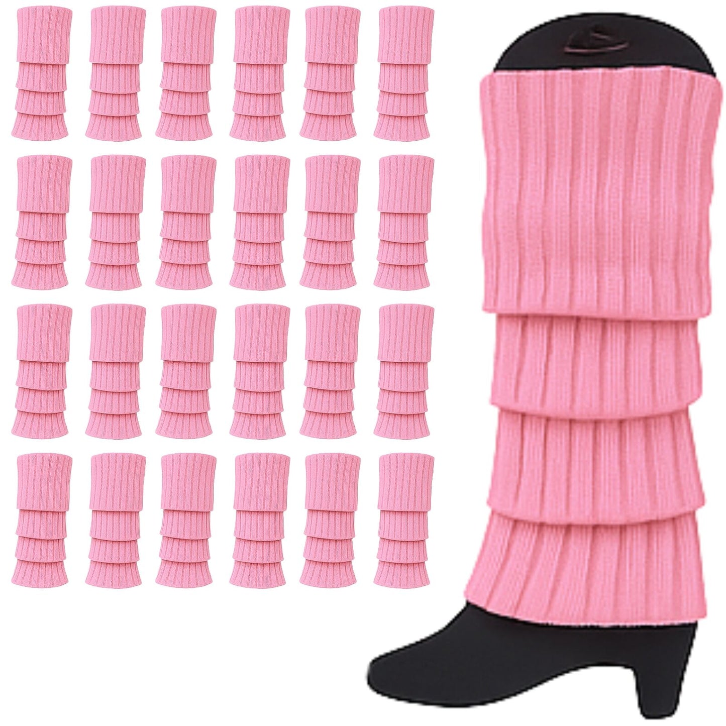 24x Womens Leg Warmers Disco Winter Knit Dance Party Crochet Legging Socks Costume - Light Pink - Image 3