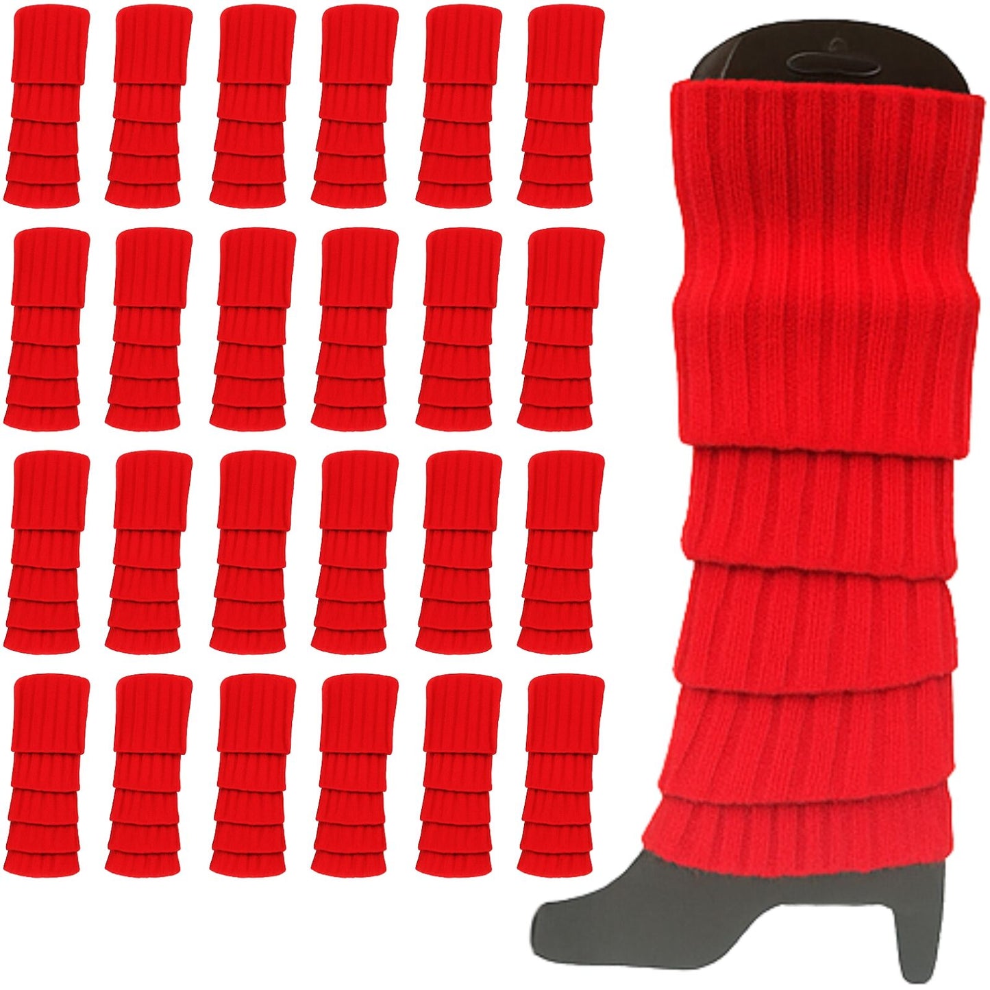 24x Womens Leg Warmers Disco Winter Knit Dance Party Crochet Legging Socks Costume - Red - Image 2