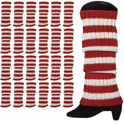 24x Womens Leg Warmers Disco Winter Knit Dance Party Crochet Legging Socks Costume - Red/White Stripe - Image 2