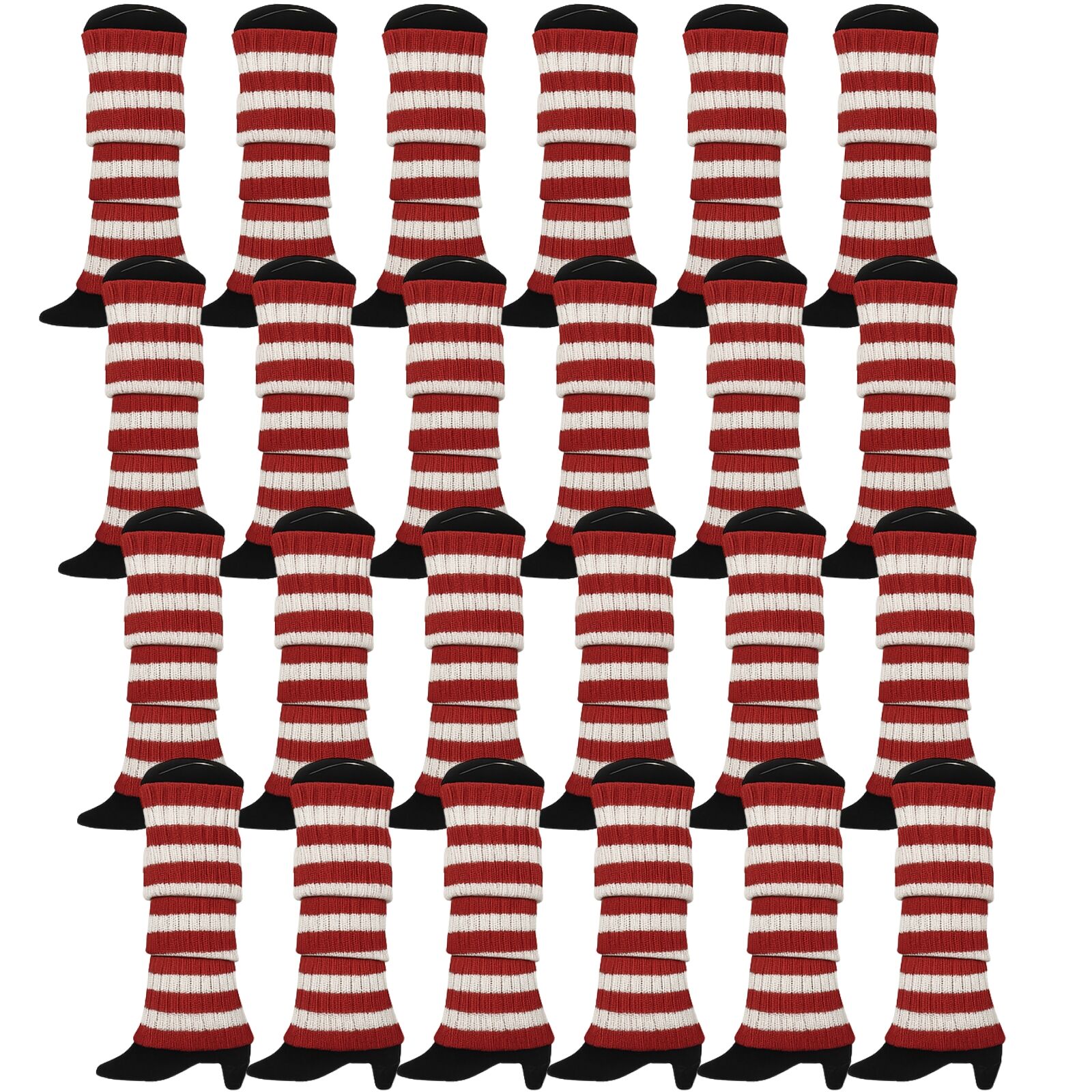 24x Womens Leg Warmers Disco Winter Knit Dance Party Crochet Legging Socks Costume - Red/White Stripe - Image 3