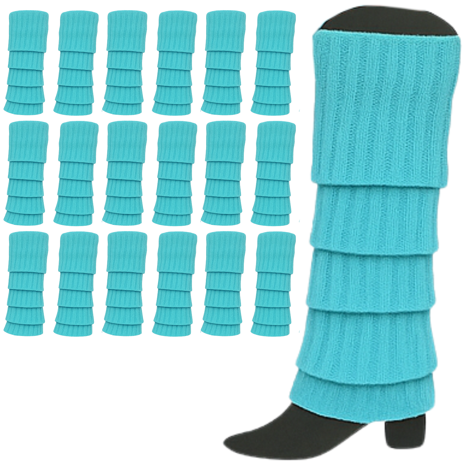 24x Womens Leg Warmers Disco Winter Knit Dance Party Crochet Legging Socks Costume - Sky Blue - Image 3