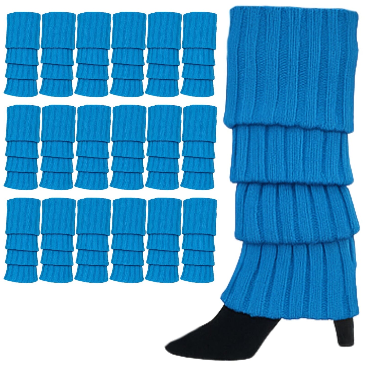24x Womens Leg Warmers Disco Winter Knit Dance Party Crochet Legging Socks Costume - Topaz Blue - Image 2