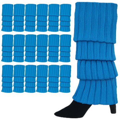 24x Womens Leg Warmers Disco Winter Knit Dance Party Crochet Legging Socks Costume - Topaz Blue - Image 2