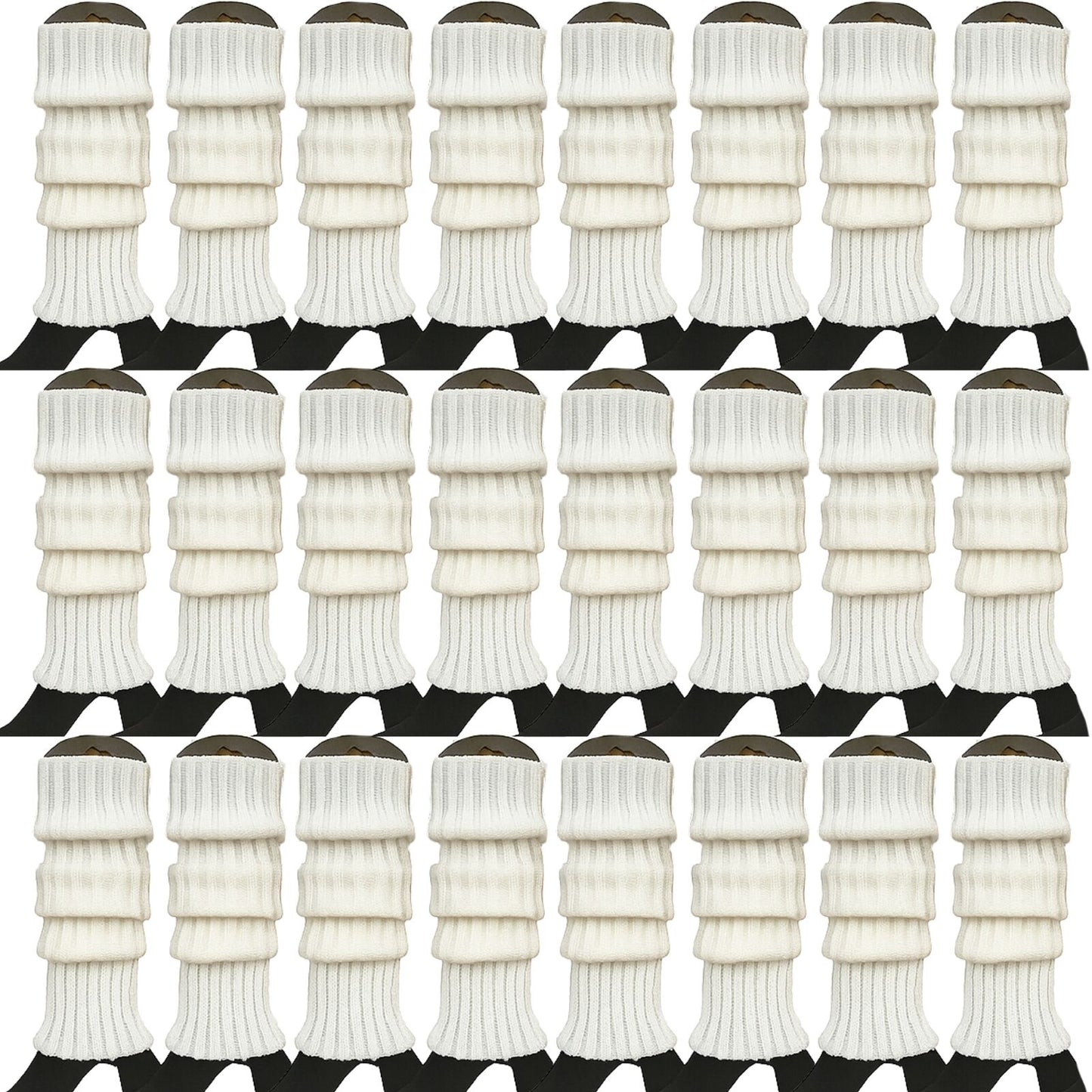24x Womens Leg Warmers Disco Winter Knit Dance Party Crochet Legging Socks Costume - White - Image 3