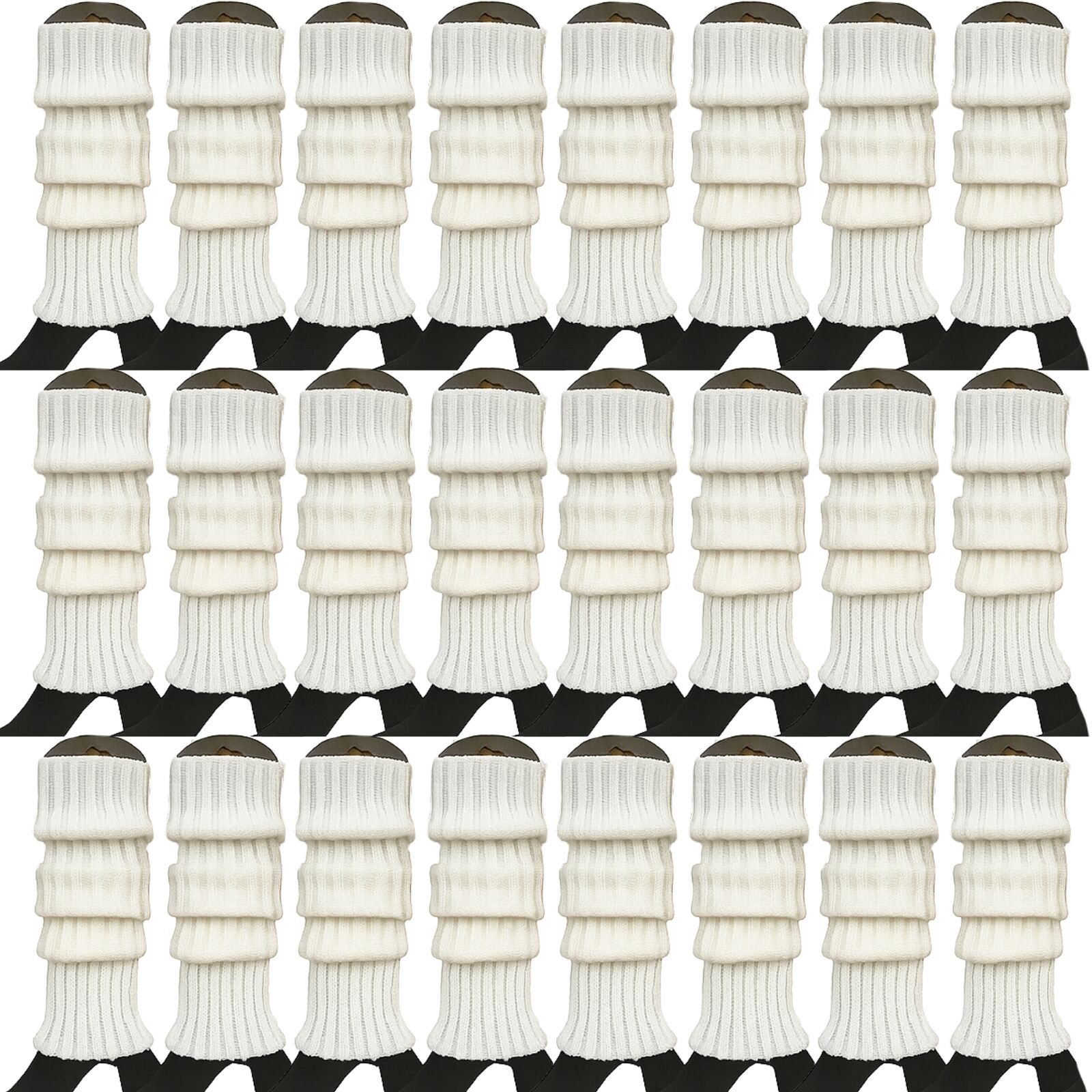 24x Womens Leg Warmers Disco Winter Knit Dance Party Crochet Legging Socks Costume - White - Image 3
