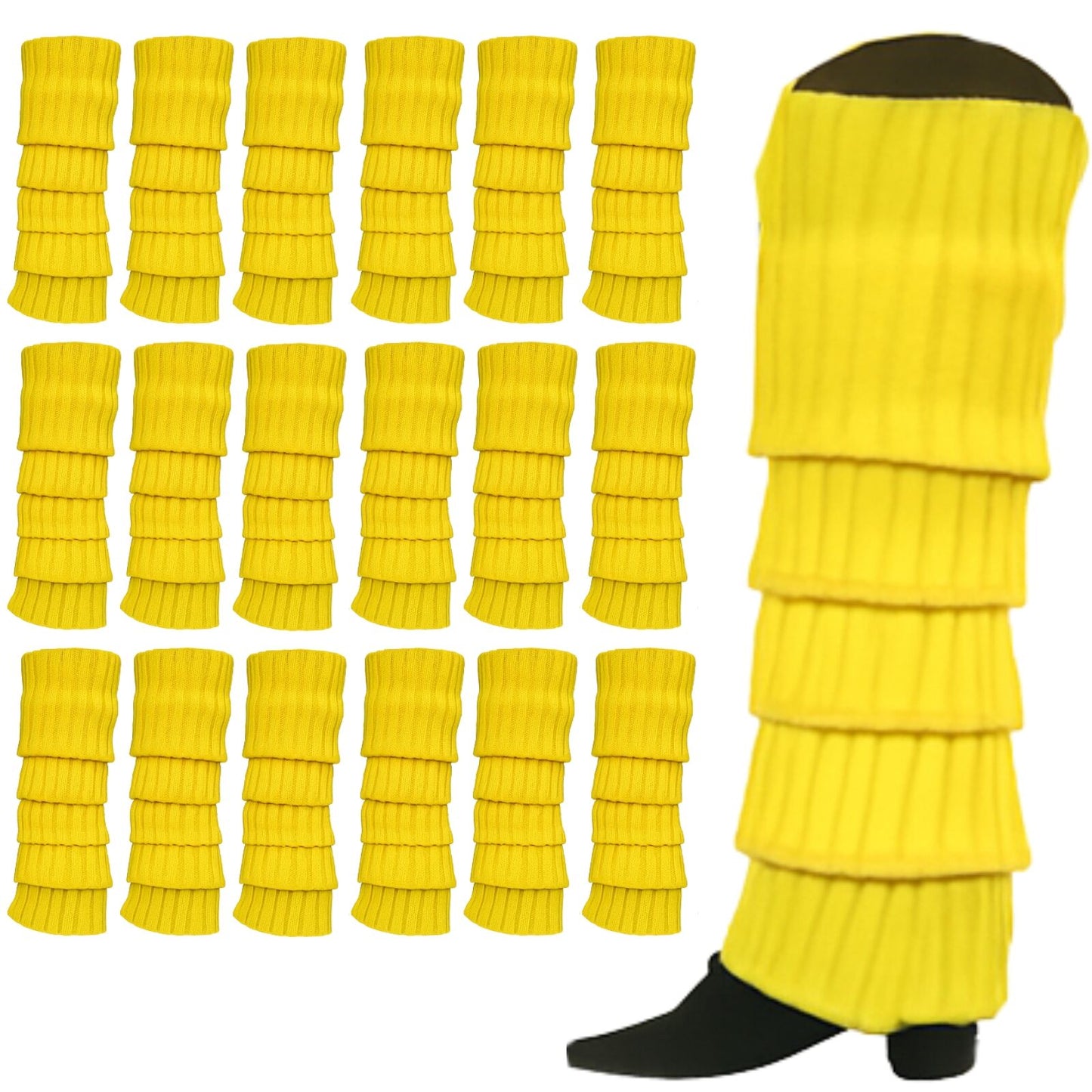 24x Womens Leg Warmers Disco Winter Knit Dance Party Crochet Legging Socks Costume - Yellow - Image 2