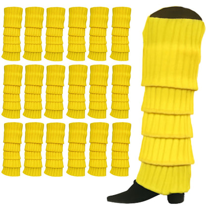 24x Womens Leg Warmers Disco Winter Knit Dance Party Crochet Legging Socks Costume - Yellow - Image 2