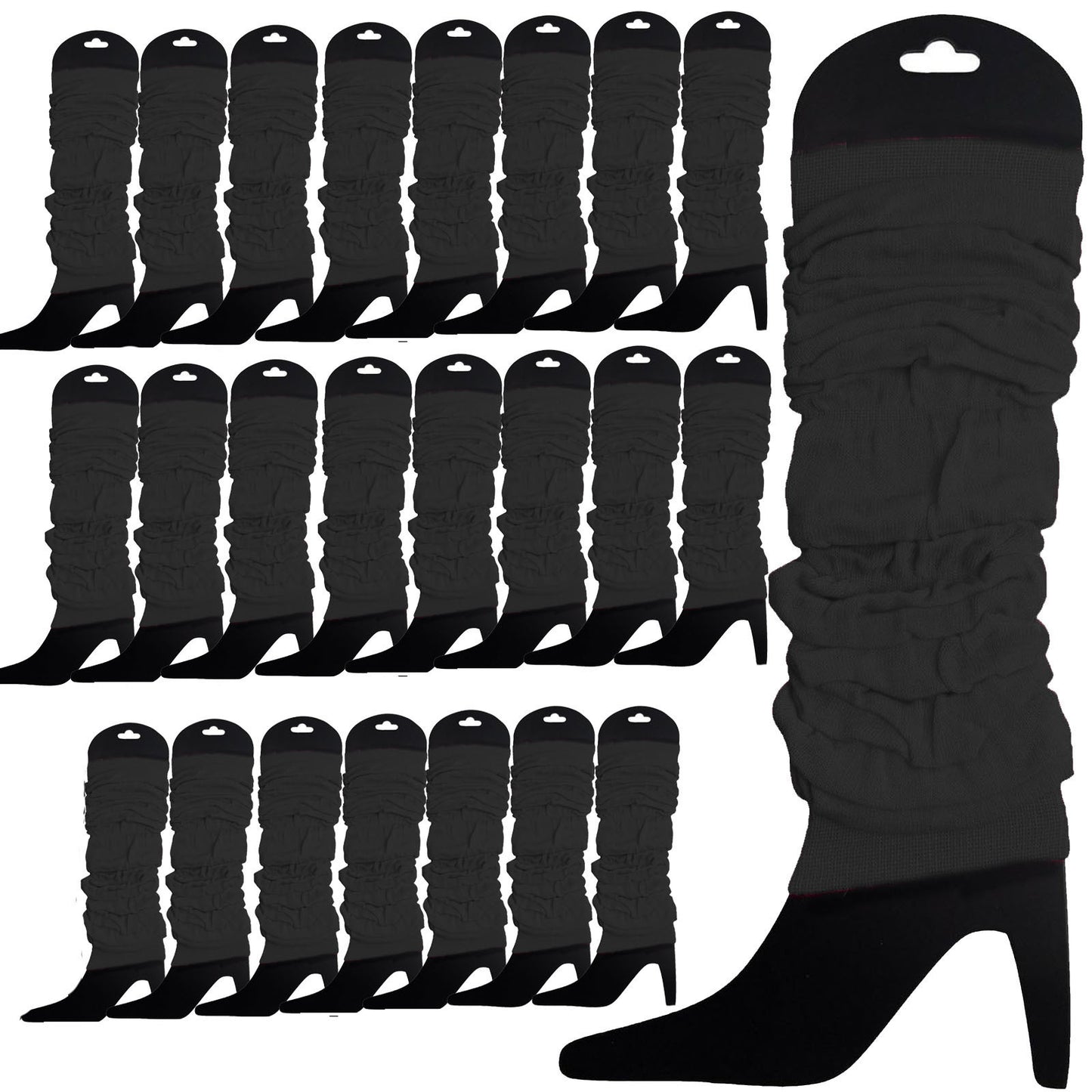 24 LEG WARMERS Knitted Womens Neon Party Knit Ankle Fluro Dance Costume 80s BULK - Black - Image 2