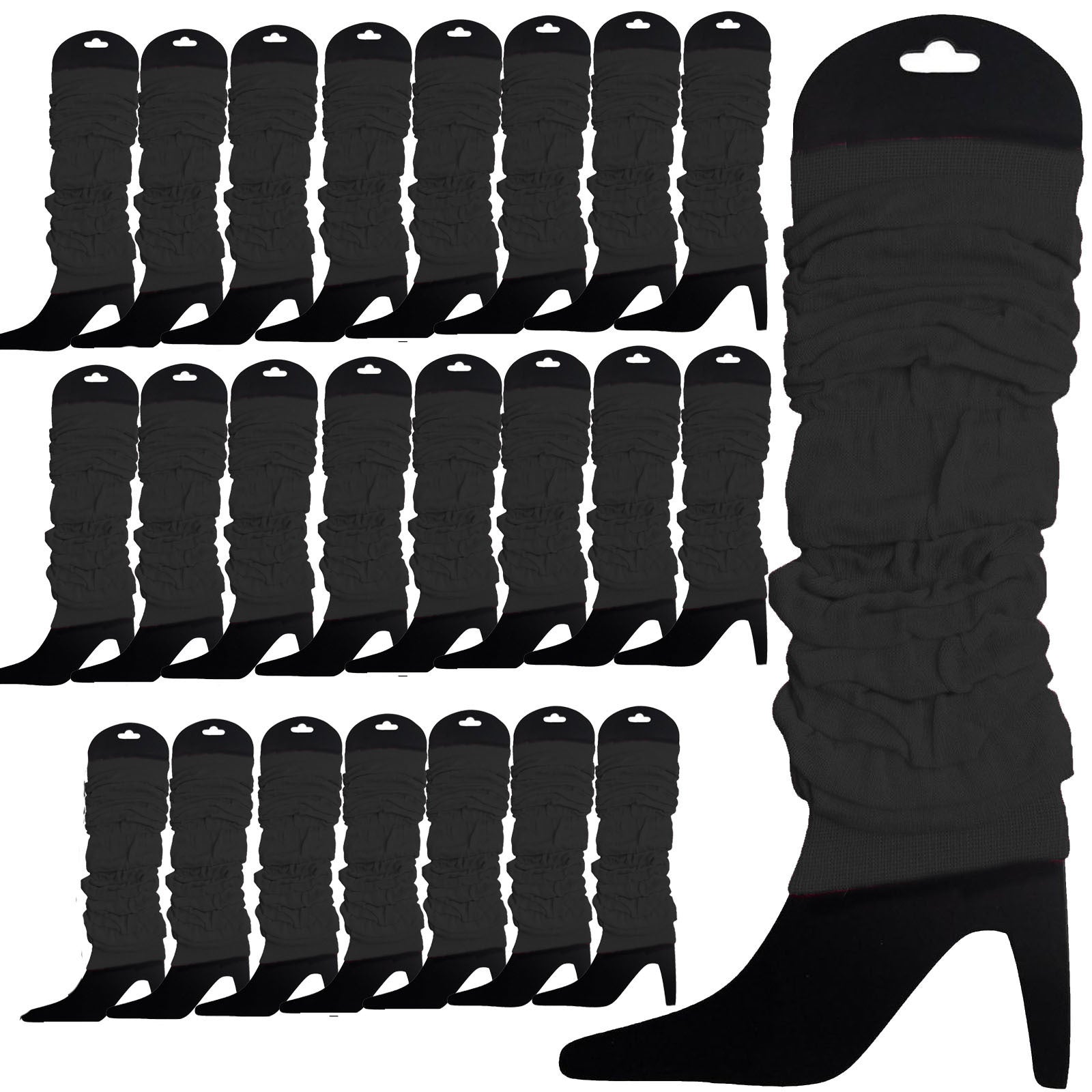 24 LEG WARMERS Knitted Womens Neon Party Knit Ankle Fluro Dance Costume 80s BULK - Black - Image 2