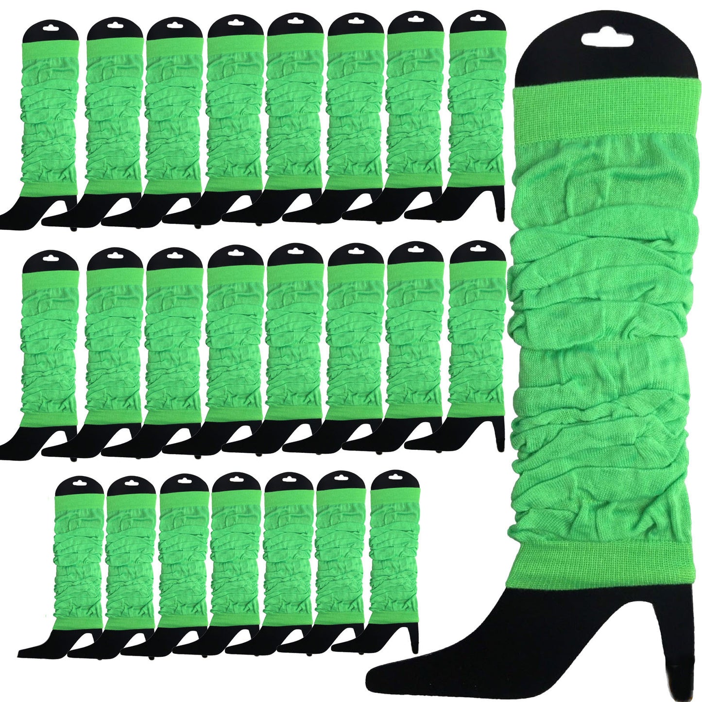 24 LEG WARMERS Knitted Womens Neon Party Knit Ankle Fluro Dance Costume 80s BULK - Fluro Green - Image 2