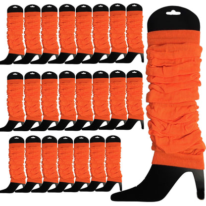 24 LEG WARMERS Knitted Womens Neon Party Knit Ankle Fluro Dance Costume 80s BULK - Fluro Orange - Image 2