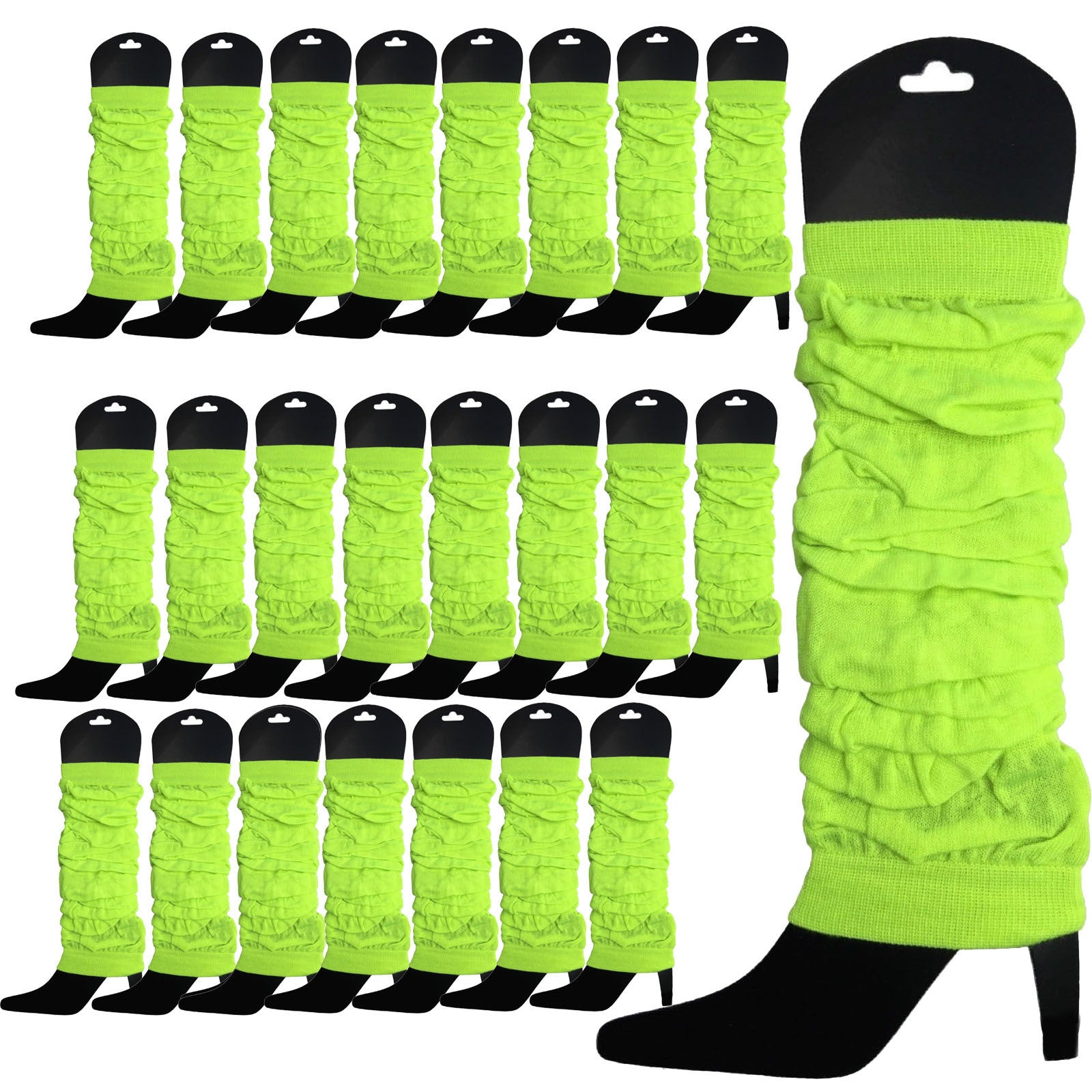 24 LEG WARMERS Knitted Womens Neon Party Knit Ankle Fluro Dance Costume 80s BULK - Fluro Yellow - Image 2