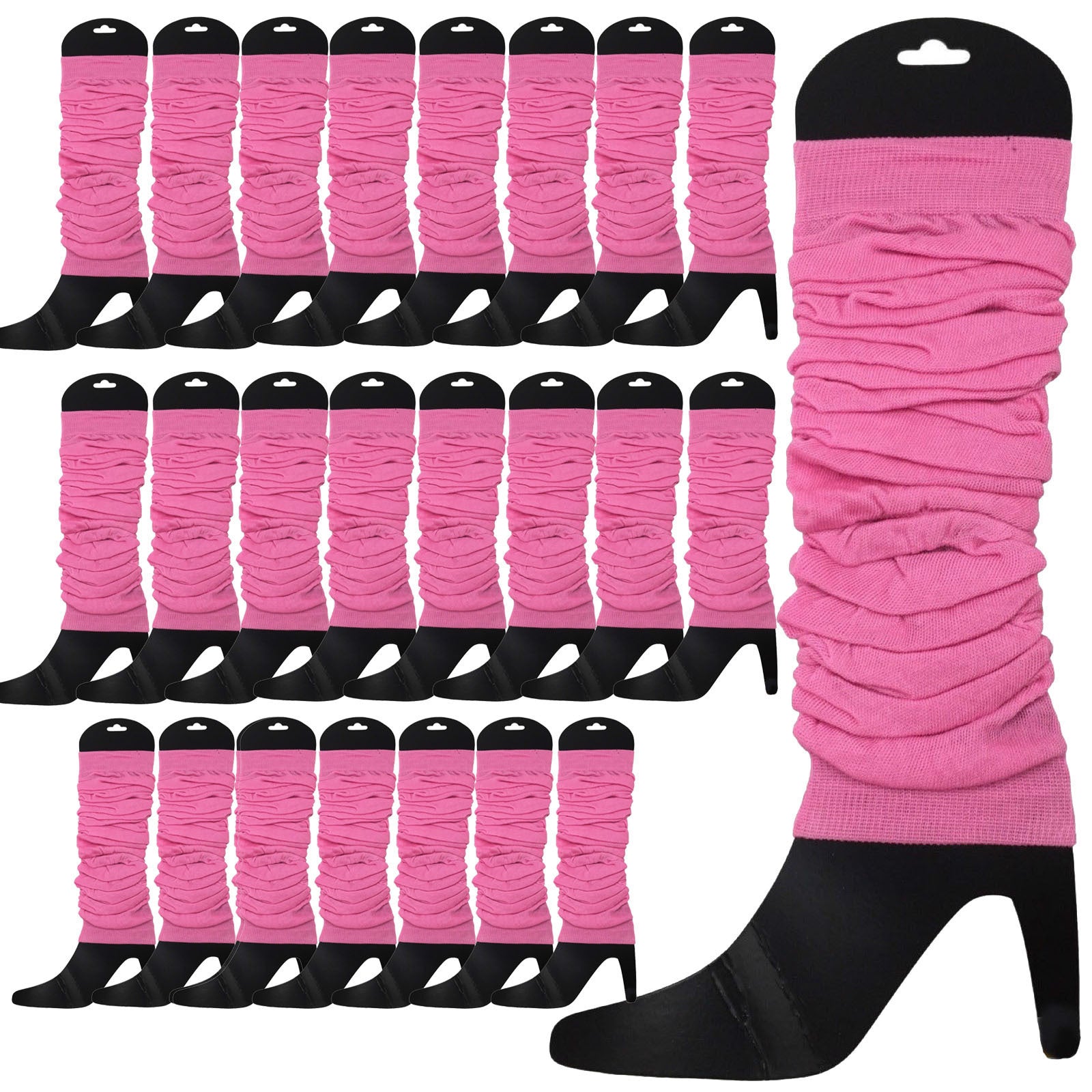 24 LEG WARMERS Knitted Womens Neon Party Knit Ankle Fluro Dance Costume 80s BULK - Light Pink - Image 2