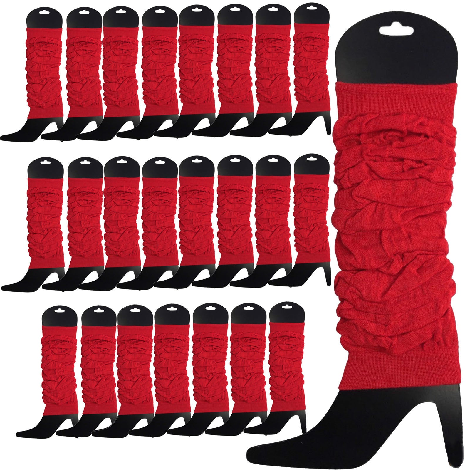24 LEG WARMERS Knitted Womens Neon Party Knit Ankle Fluro Dance Costume 80s BULK - Red - Image 2