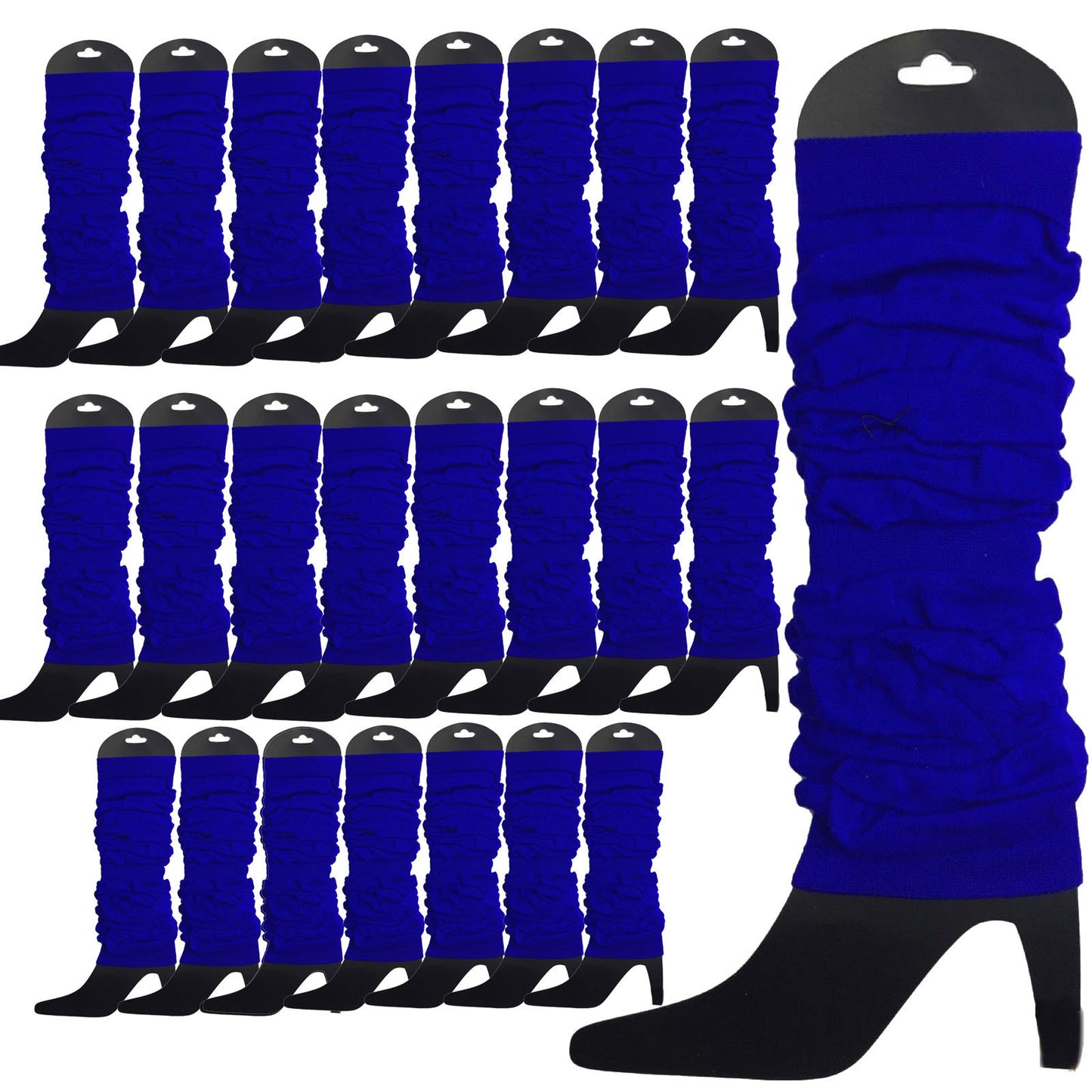 24 LEG WARMERS Knitted Womens Neon Party Knit Ankle Fluro Dance Costume 80s BULK - Royal Blue - Image 2