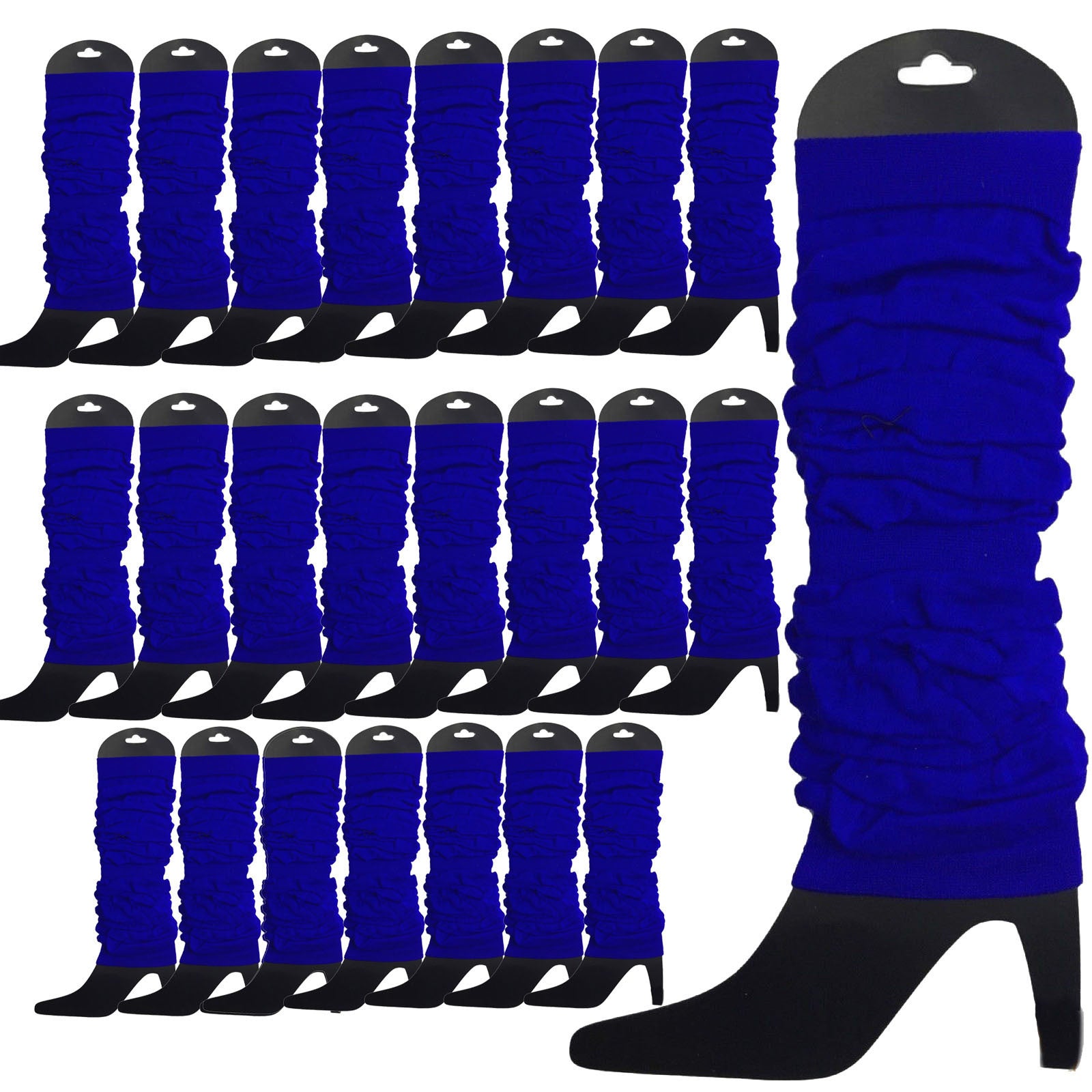 24 LEG WARMERS Knitted Womens Neon Party Knit Ankle Fluro Dance Costume 80s BULK - Royal Blue - Image 2