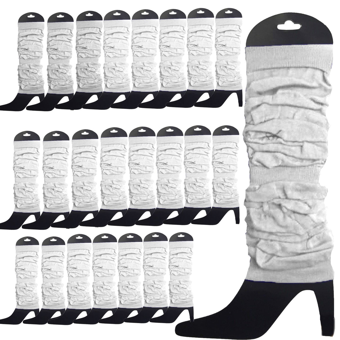 24 LEG WARMERS Knitted Womens Neon Party Knit Ankle Fluro Dance Costume 80s BULK - White - Image 2