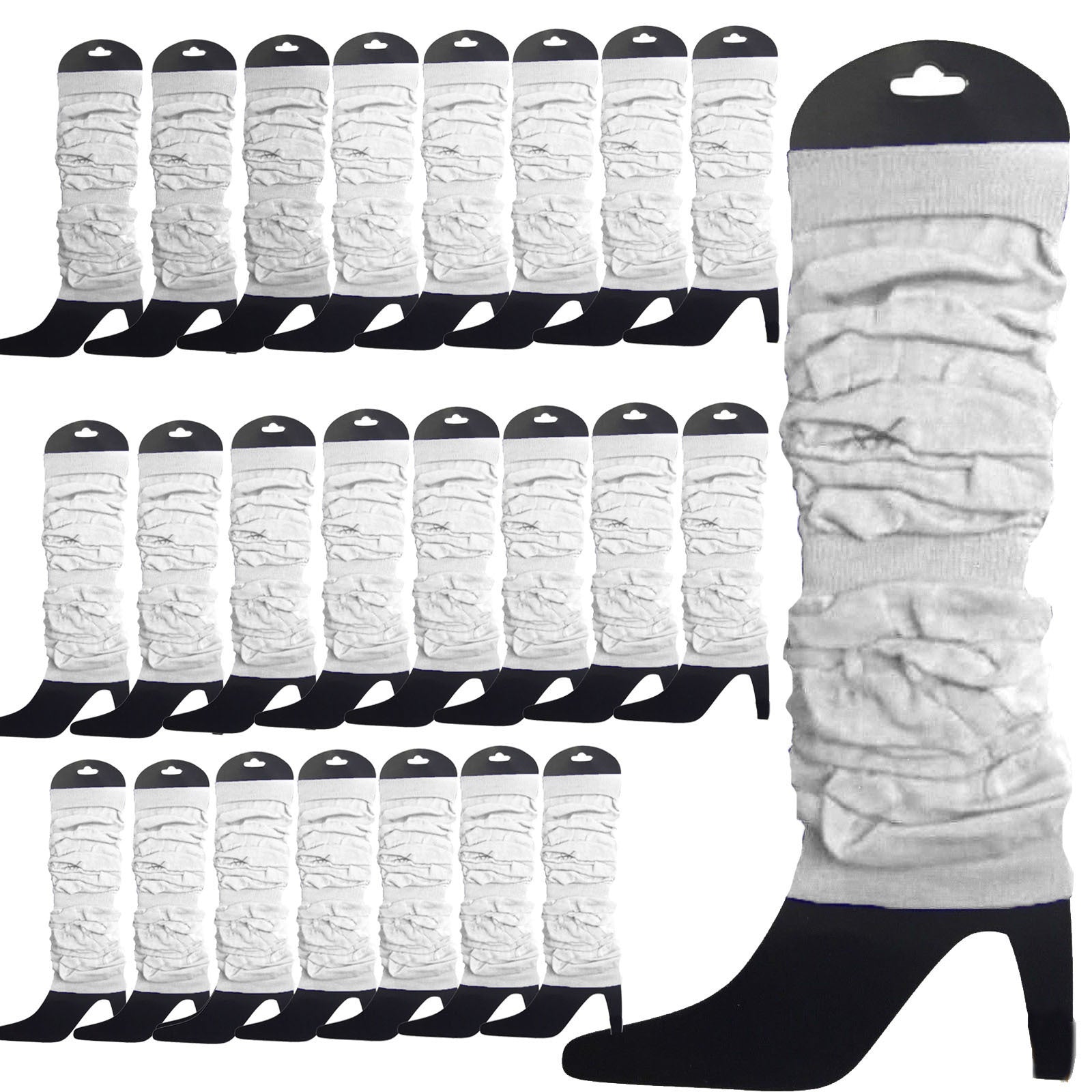 24 LEG WARMERS Knitted Womens Neon Party Knit Ankle Fluro Dance Costume 80s BULK - White - Image 2